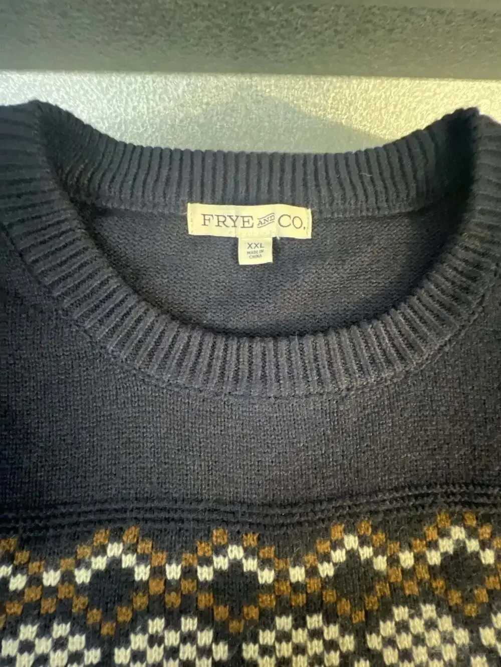 FRYE AND CO. Men's Blue Buffalo Fair Isle Crewneck Sweater XXL